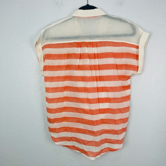 Anthropologie Hei Hei Striped Collar Button Down Sheer Cream Peach Blouse - Picture 6 of 6